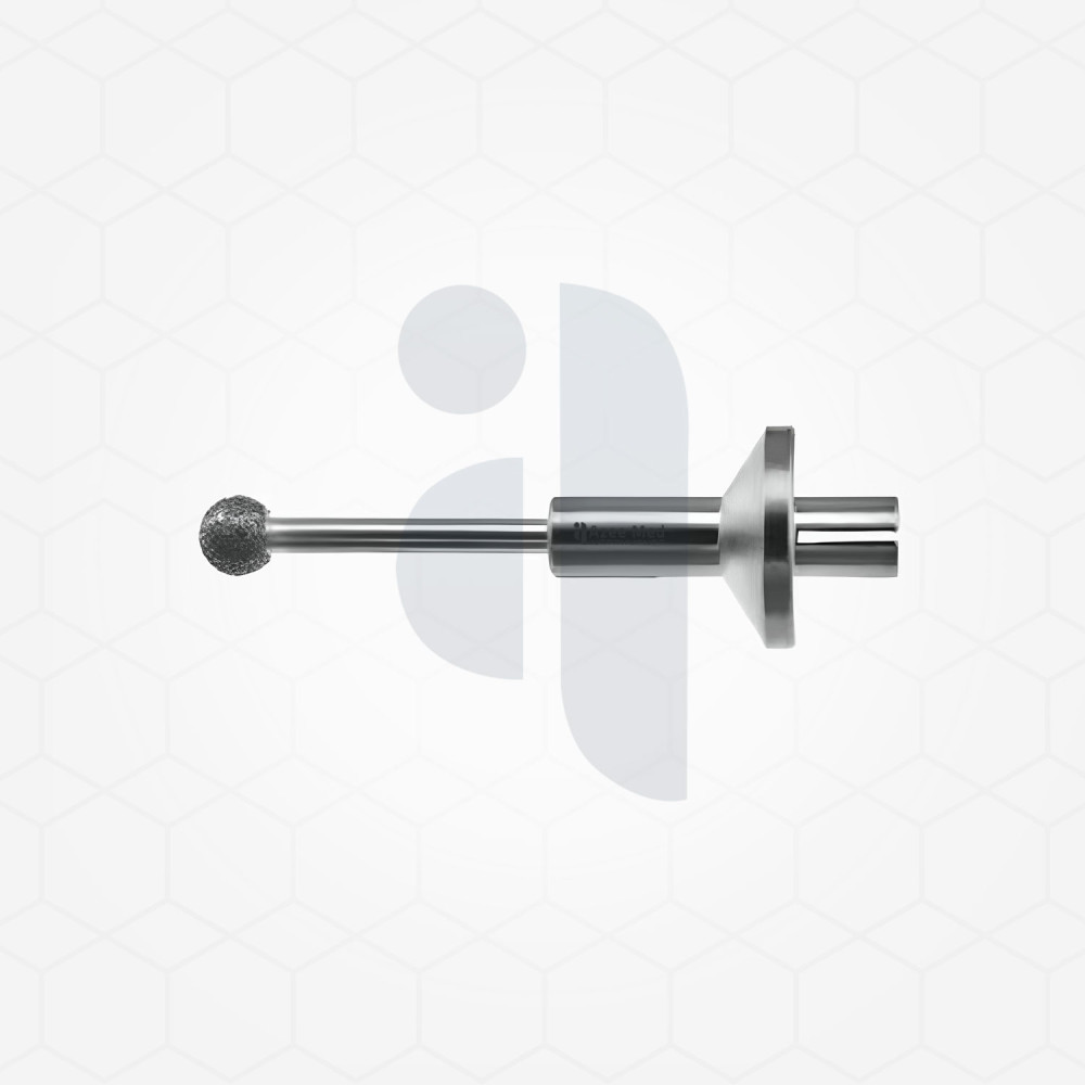 Algerbrush II replacement pterygium chuck and 2.5mm fine grit round diamond burr